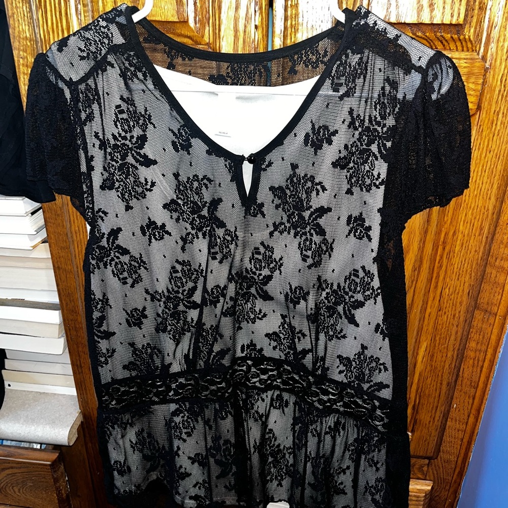 Merona Black Sheer Floral Top